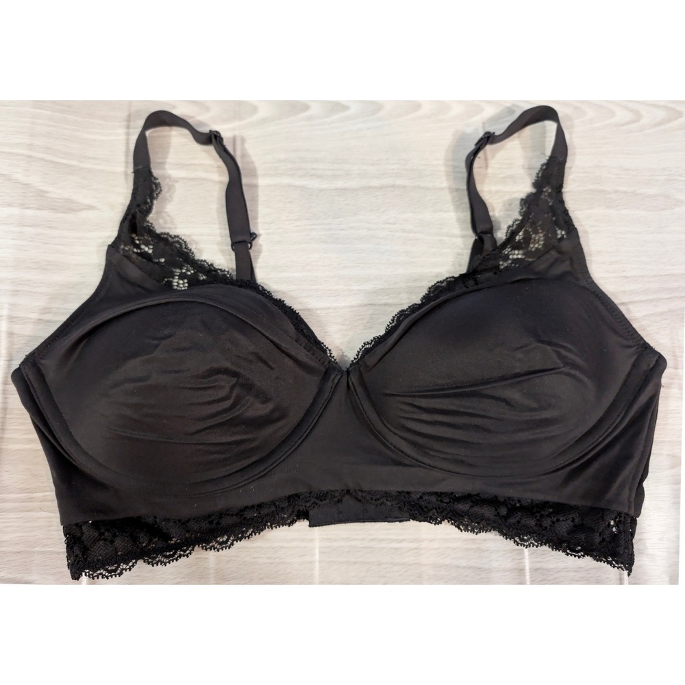 Maidenform Bra 15763 Black Size 36C 36 C Lace‎ Trim Wire Free Padded Lingerie